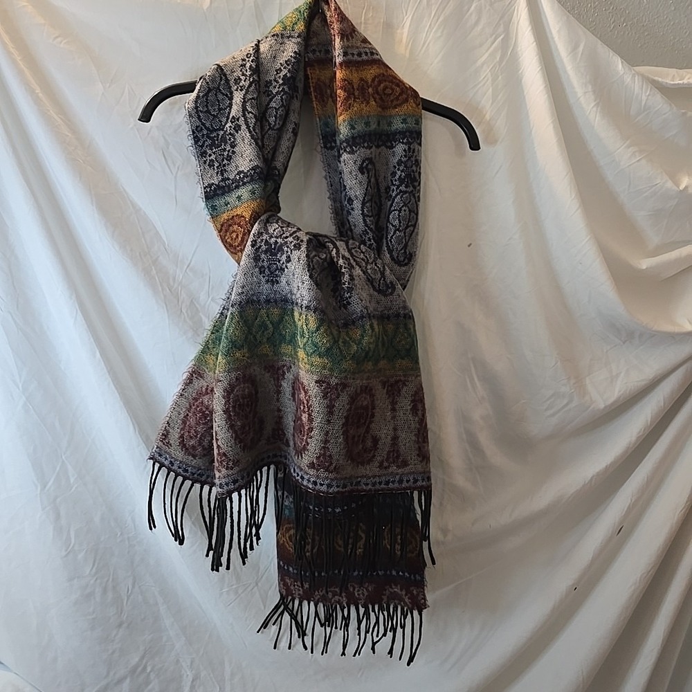 Made In Italy Paisley Scarf/shawl Fringe Trim Multicolor‎ Boho Wrap - Picture 6 of 7